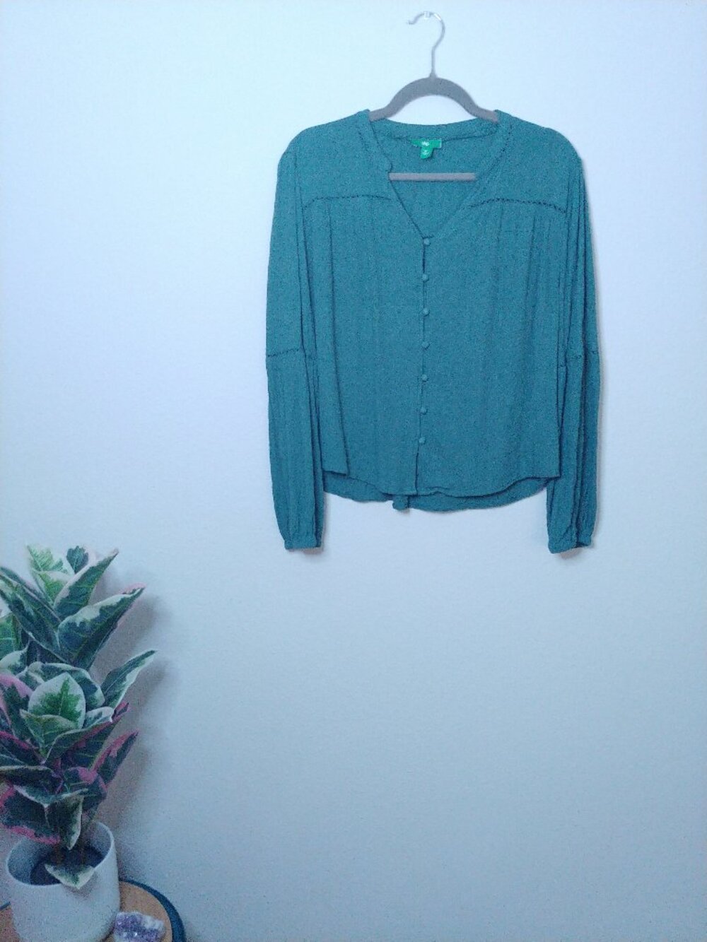 Dip Green Button Front Peasant Top